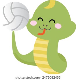 Illustration of a snake smiling and enjoying volleyball