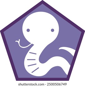 Illustration of a snake in white on a purple pentagon for the year of the snake 2025