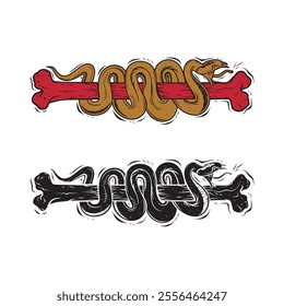 illustration of a snake wrapped around a bone, suitable for symbols, clothing businesses, posters and other design elements