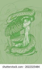Illustration snake wrapped around mushroom  vector design for graphic design   design t  shirts