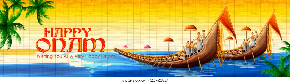 illustration of snakeboat race in Onam celebration background for Happy Onam festival of South India Kerala