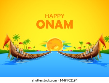 illustration of snakeboat race in Onam celebration background for Happy Onam festival of South India Kerala