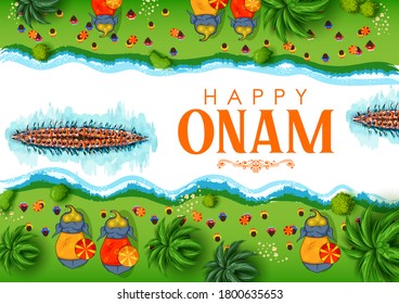 illustration of snakeboat race in Onam celebration background for Happy Onam festival of South India Kerala