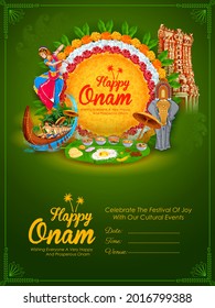 illustration of snakeboat race in Onam celebration background for Happy Onam festival of South India Kerala