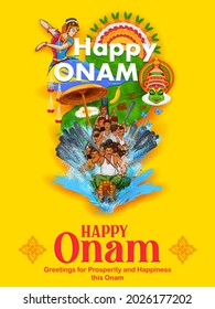 illustration of snakeboat race in Onam celebration background for Happy Onam festival of South India Kerala