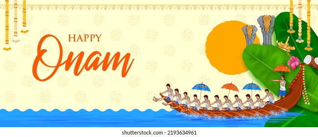 illustration of snakeboat race in Onam celebration background for Happy Onam festival of South India Kerala