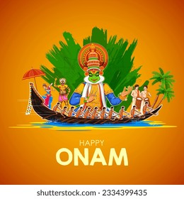 illustration of snakeboat race in Onam celebration background for Happy Onam festival of South India Kerala