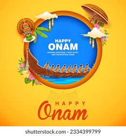 illustration of snakeboat race in Onam celebration background for Happy Onam festival of South India Kerala