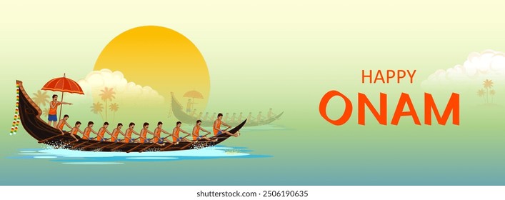 illustration of snakeboat race in Onam celebration background for Happy Onam festival of South India Kerala