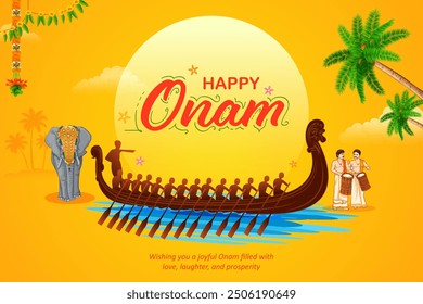 illustration of snakeboat race in Onam celebration background for Happy Onam festival of South India Kerala