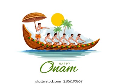 ilustración de la carrera de botes de serpiente en el fondo de la celebración de Onam para el festival Happy Onam del sur de la India Kerala