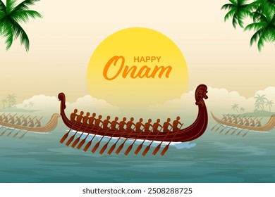 illustration of snakeboat race in Onam celebration background for Happy Onam festival of South India Kerala