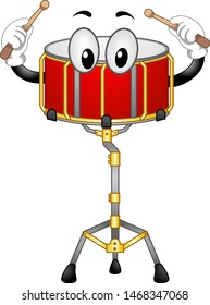 Illustration of a Snare Drum Mascot Holding Sticks and Playing