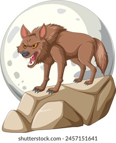 Illustration of a snarling wolf on a rocky outcrop.