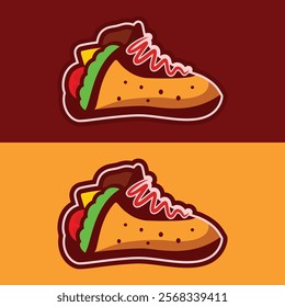 illustration of a sneaker that resembles a taco, with elements like lettuce, tomato, and meat incorporated into the design