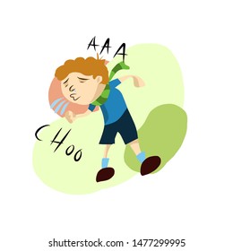 Illustration of sneezing boy vector.coronavirus