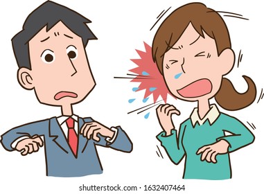 Illustration of a sneezing woman and a surprised man