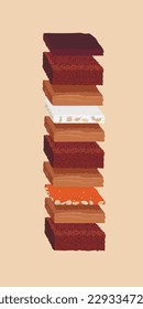 illustration of a Snickers cake with caramel, nuts and buttercream. A picture of a cake for a pastry shop menu