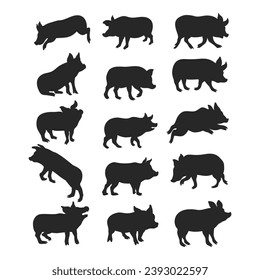  Illustration of a sniffing pig silhouette, Boar vector 15 images