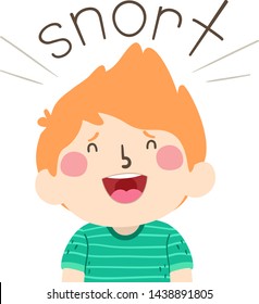 Illustration of a Snort Sound and a Kid Boy Laughing. Learning Onomatopoeia