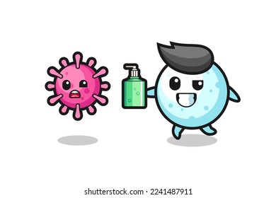 illustration of snow ball character chasing evil virus with hand sanitizer , cute style design for t shirt, sticker, logo element