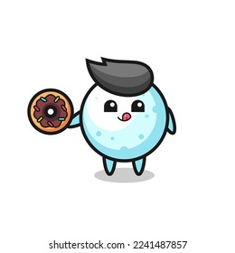 illustration of an snow ball character eating a doughnut , cute style design for t shirt, sticker, logo element