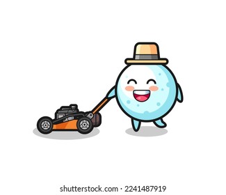 illustration of the snow ball character using lawn mower , cute style design for t shirt, sticker, logo element