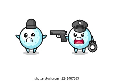 Illustration von Schneeballräuber mit von der Polizei gefangener Handtasche , niedliches Design für T-Shirt, Aufkleber, Logo-Element