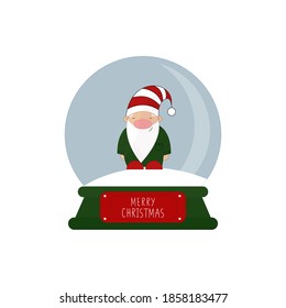 An illustration of a snow globe with a gnome inside. Christmas decoration. Isolated on white.