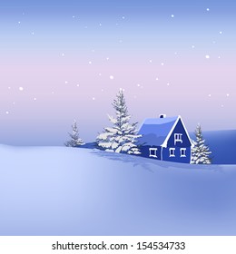 The illustration of snow landscape Background. Vector image. 