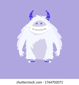 Illustration of snow north yeti wearing mask to protect from coronavirus 2019