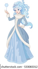 Illustration of Snow Queen holding magic wand