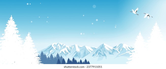 Illustration of snow scene in severe winter, Vector illustration