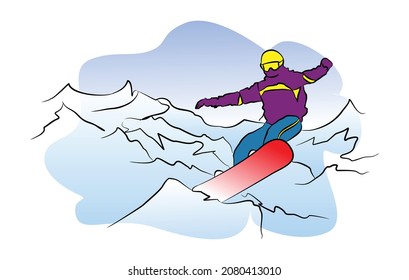 illustration of a snow surfer gliding fast. olympic game sport in winter. vector