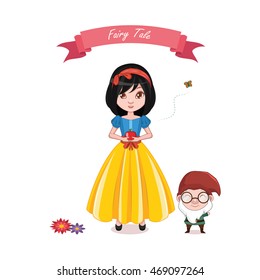 Illustration Of Snow White Girl With A Dwarf