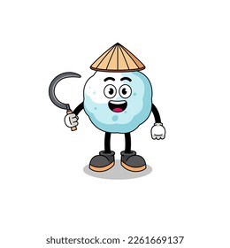 Illustration of snowball as an asian farmer , character design