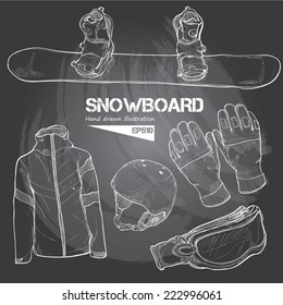  illustration of snowboard equipment,