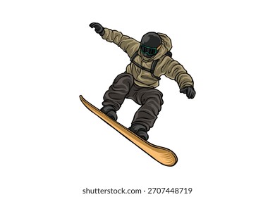 ilustração de um snowboarder salto