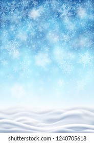 Illustration of snowfall, background for christmas and new year greeting cards, and invitations, and winter holiday season. EPS 10 contains transparency.