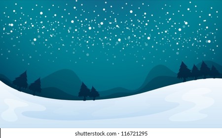 illustration of a snowfall and beautiful nature in night