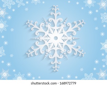 Illustration of snowflake background in blue and white colors