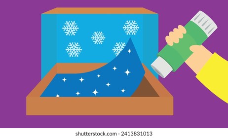 Illustration of a snowflake coming out of an open box.