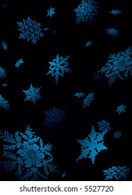 Illustration of snowflake falling in a nights sky lite to give a sense of perspective