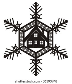 illustration of a snowflake with house