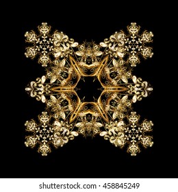 Illustration snowflake. Isolated watercolor snowflakes on golden colors. Beautiful decoration. Symbol of winter.