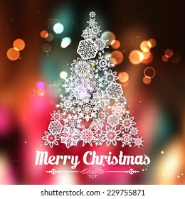 illustration of snowflakes Christmas tree on abstract background