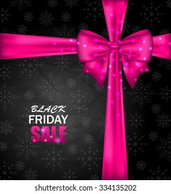 Illustration Snowflakes Dark Background with Bow Ribbon for Black Friday Sales - Vector