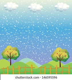 Illustration of the snowflakes at the hills