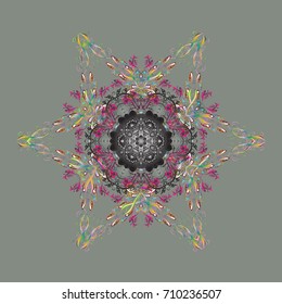 Illustration. Snowflakes, snowfall. Beautiful vector snowflakes isolated on a colorful background. Falling Christmas stylized snowflakes.