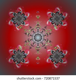 Illustration. Snowflakes, snowfall. Beautiful vector snowflakes isolated on a colorful background. Falling Christmas stylized snowflakes.